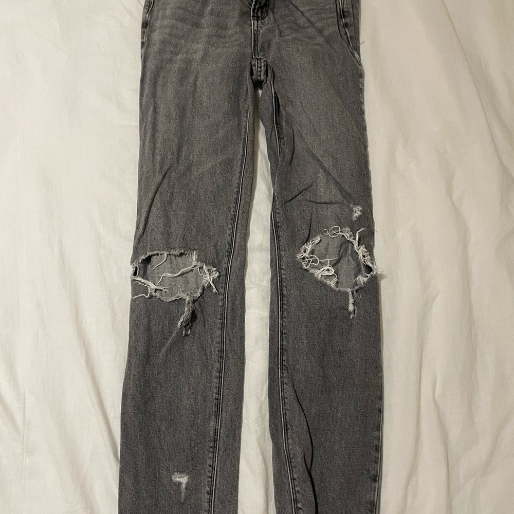 American Eagle Outfitters Black Straight Leg Distressed Jeans